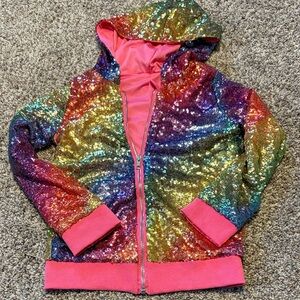 Rainbow Sequin Jacket with Pink Lining